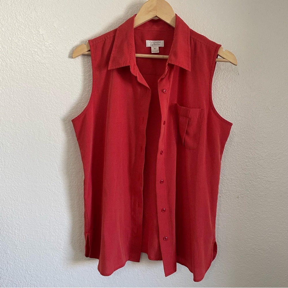 Christopher Banks Sleeveless Collared Button Down Tank Top Checkered 90s Vintage